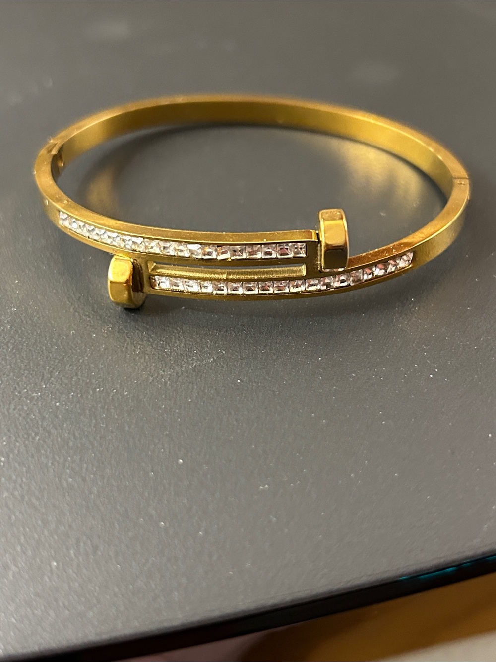 Gold Crystal-Accented Bangle Bracelet - Elegant Women Jewelry